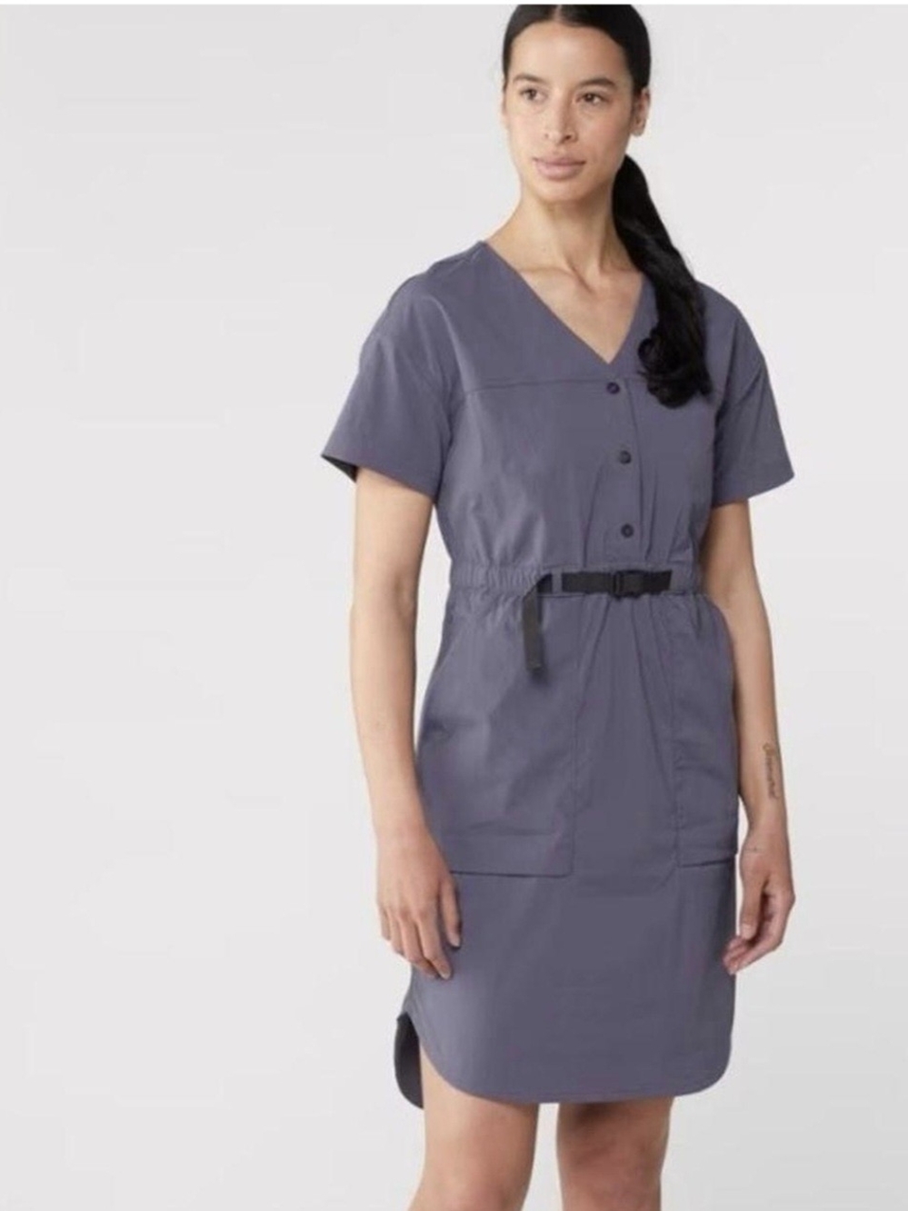 REI Slate Short-Sleeve V-Neck Belted Mini Sahara Mini Dress Small